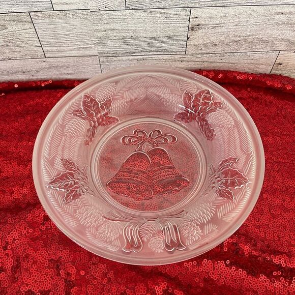 Bells and Holly Frosted Glass Bowl - Picture 1 of 6